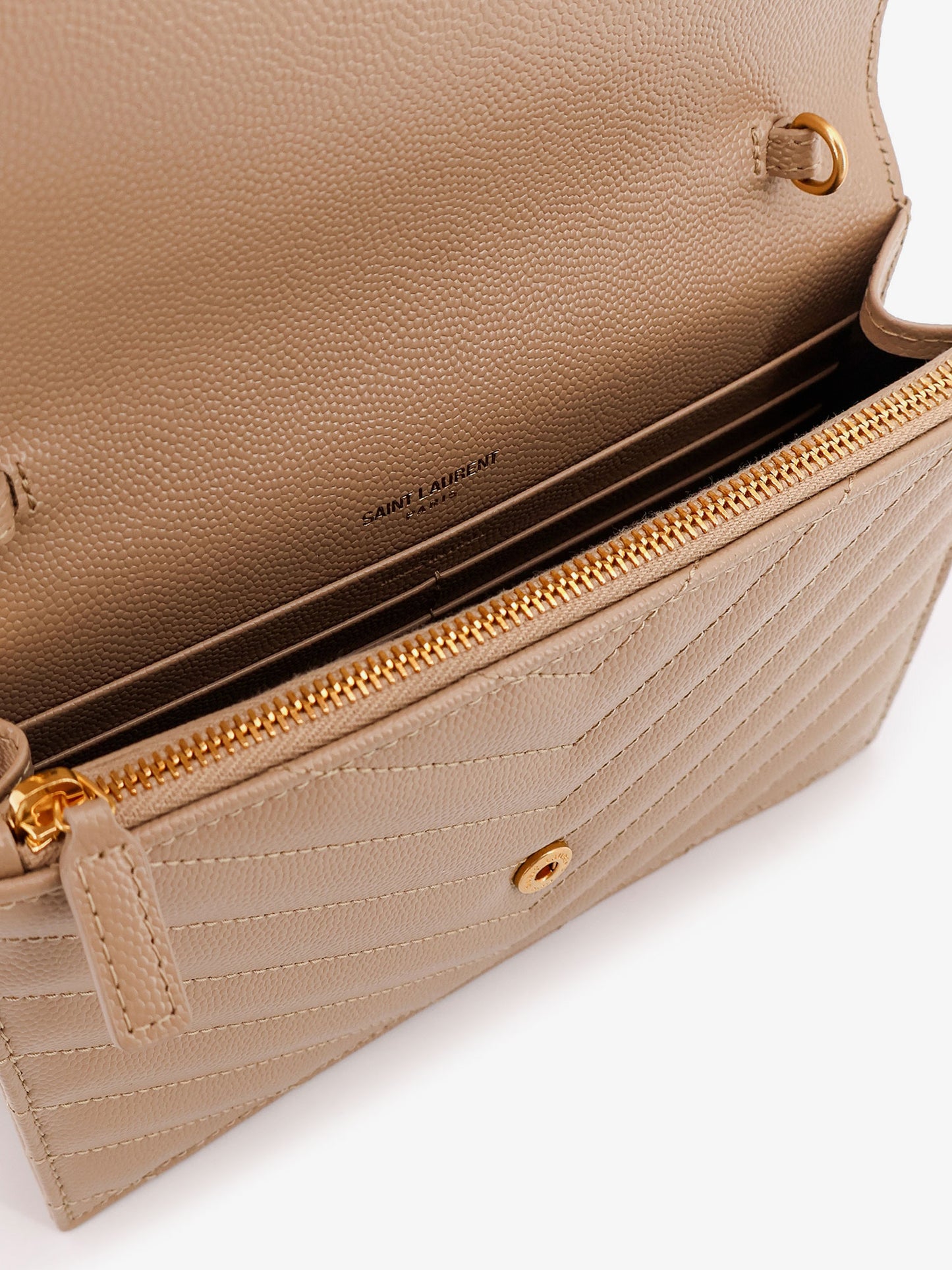 Envelope grain-de-poudre leather clutch bag with Cassandre chain