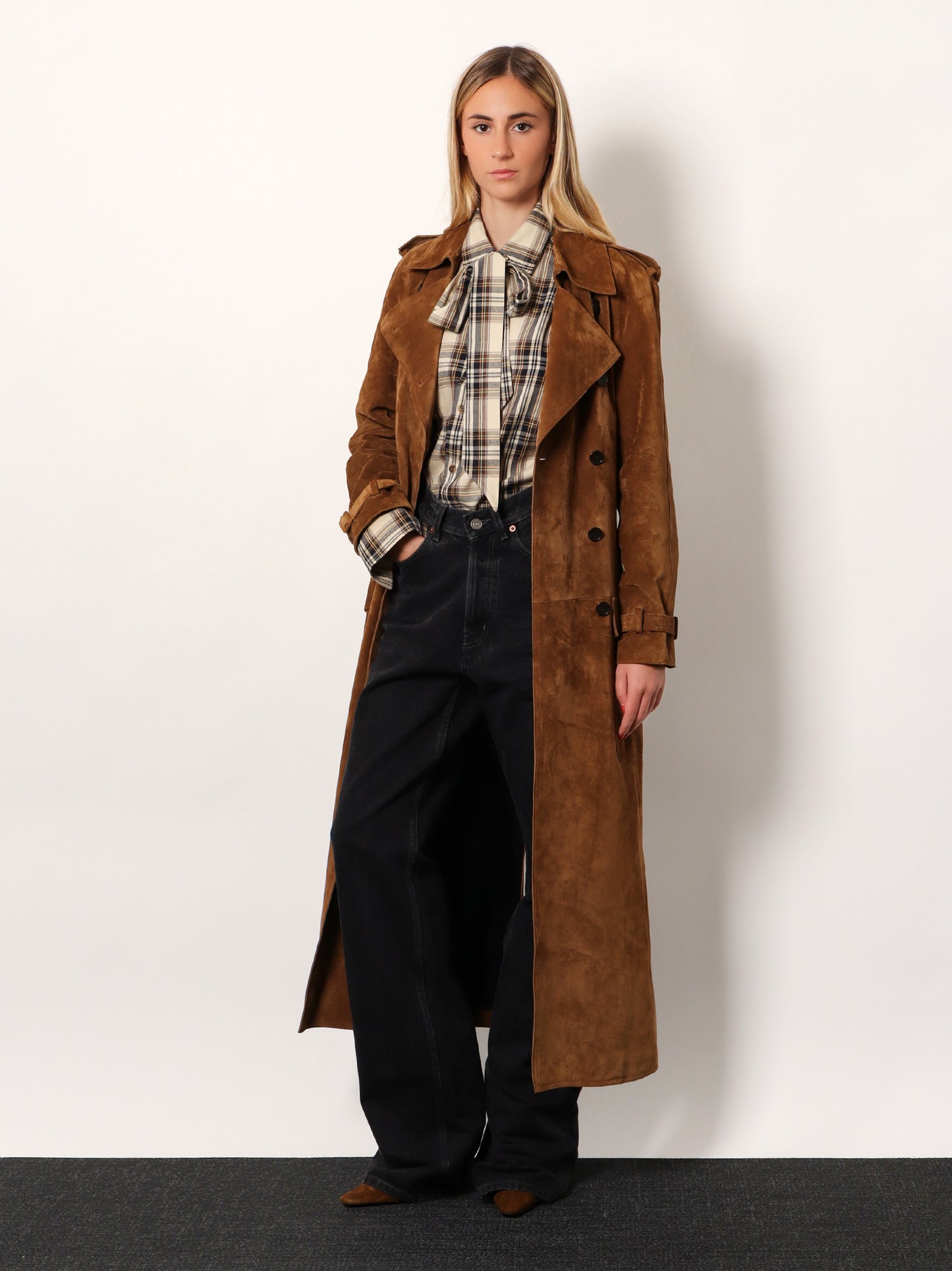 Cotton tartan lavallière shirt