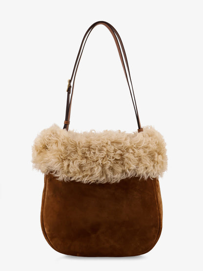 Suede shoulder bag with shearling profile thumbnail