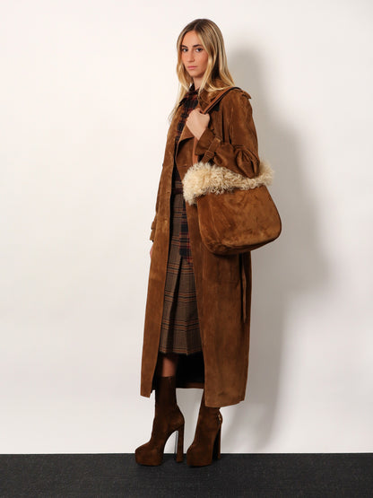 Suede shoulder bag with shearling profile thumbnail