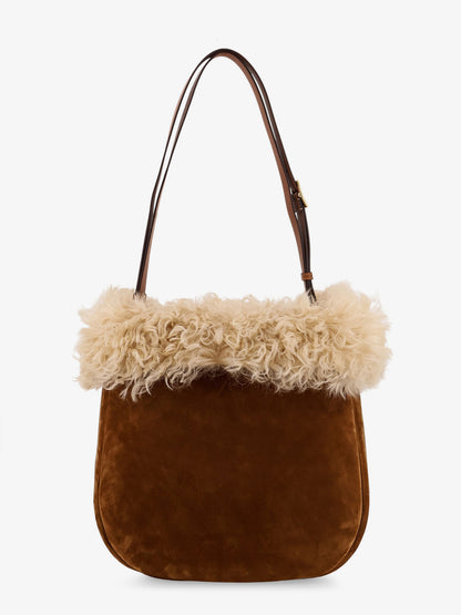 Suede shoulder bag with shearling profile thumbnail