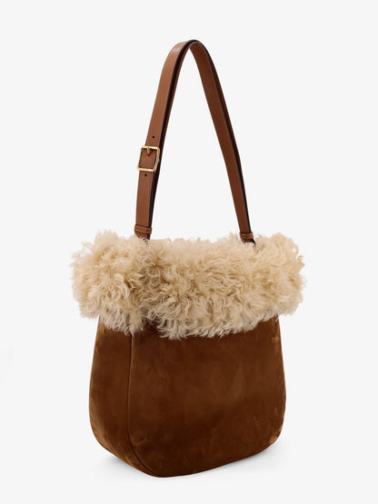 Suede shoulder bag with shearling profile thumbnail
