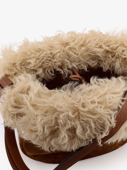 Suede shoulder bag with shearling profile thumbnail