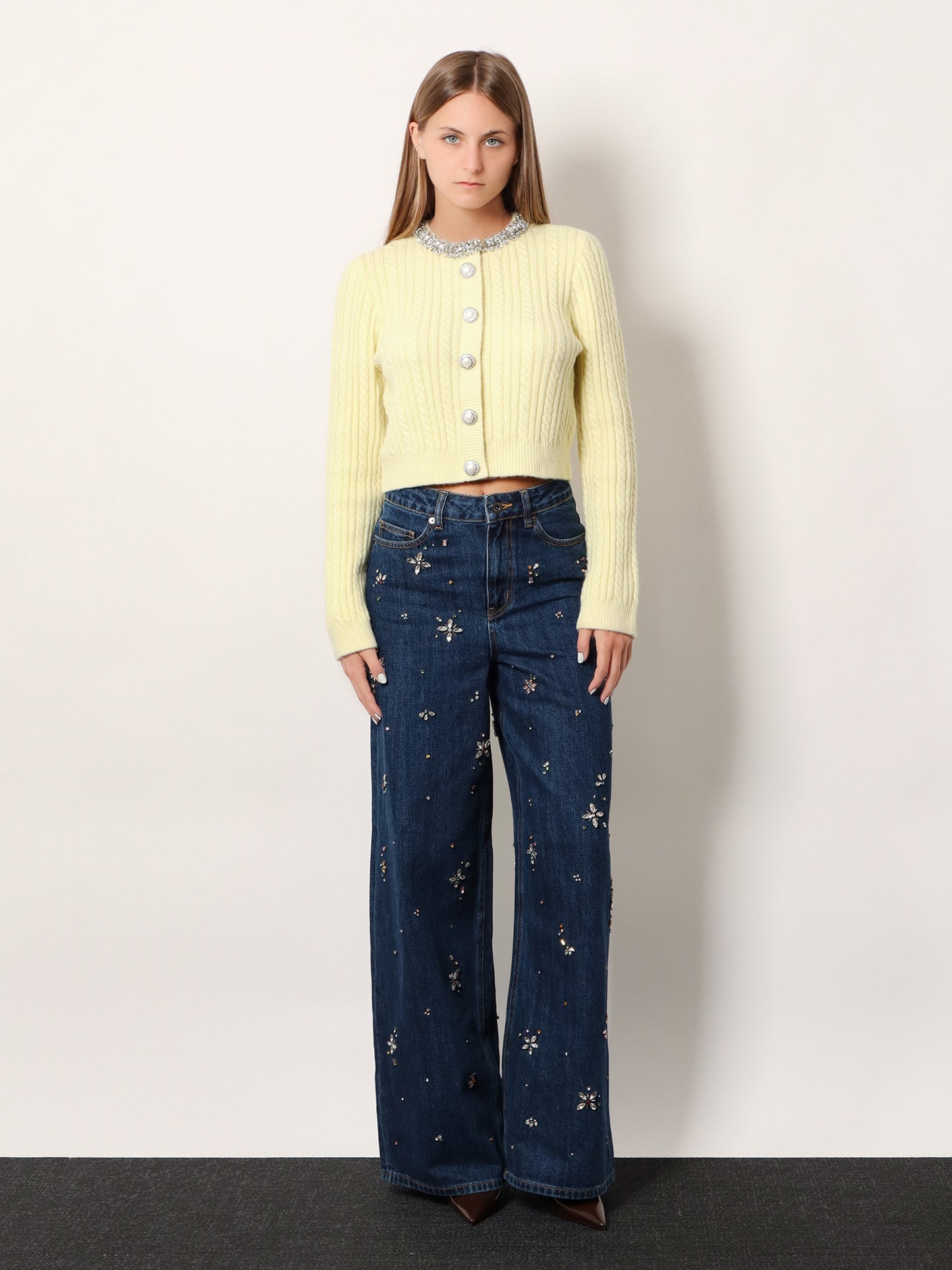 Wool blend cardigan with rhinestones