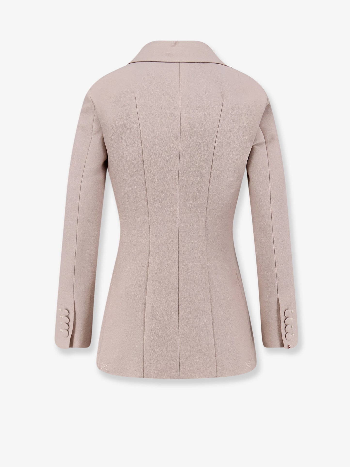 Double-breasted wool blend blazer with satin profiles