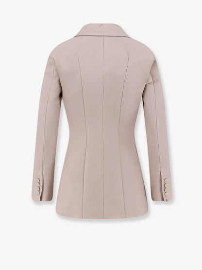 Double-breasted wool blend blazer with satin profiles thumbnail