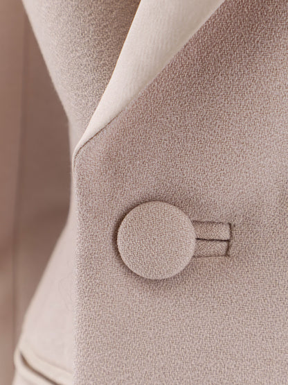 Double-breasted wool blend blazer with satin profiles thumbnail