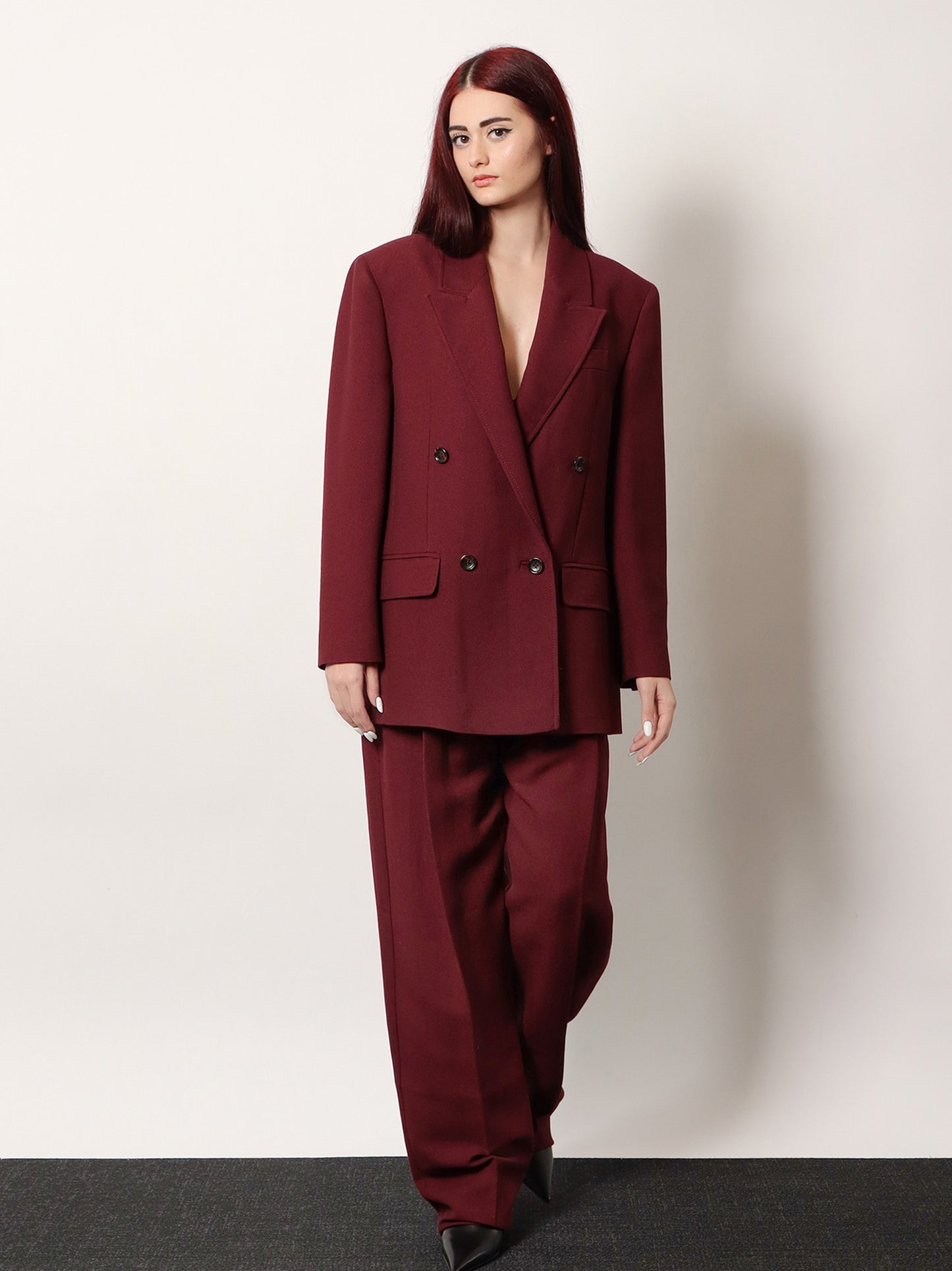 Double-breasted wool blend blazer