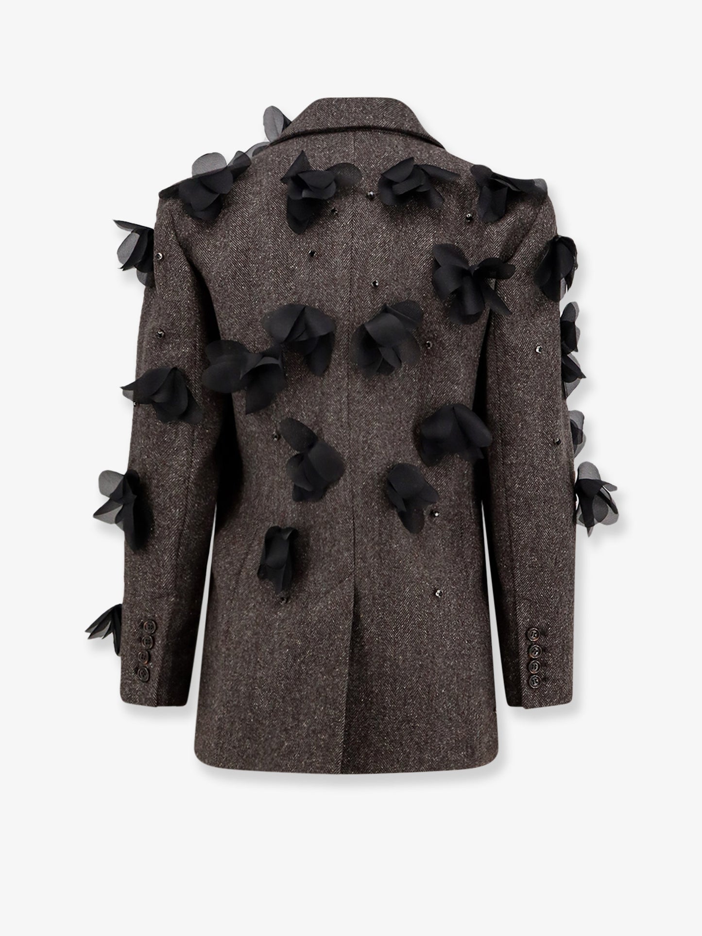 Wool blend blazer with rhinestones and flower patch