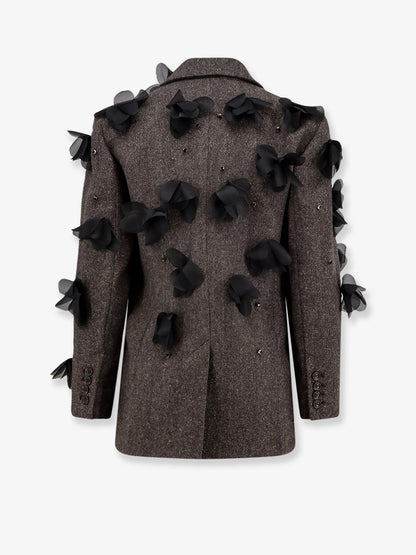 Wool blend blazer with rhinestones and flower patch thumbnail