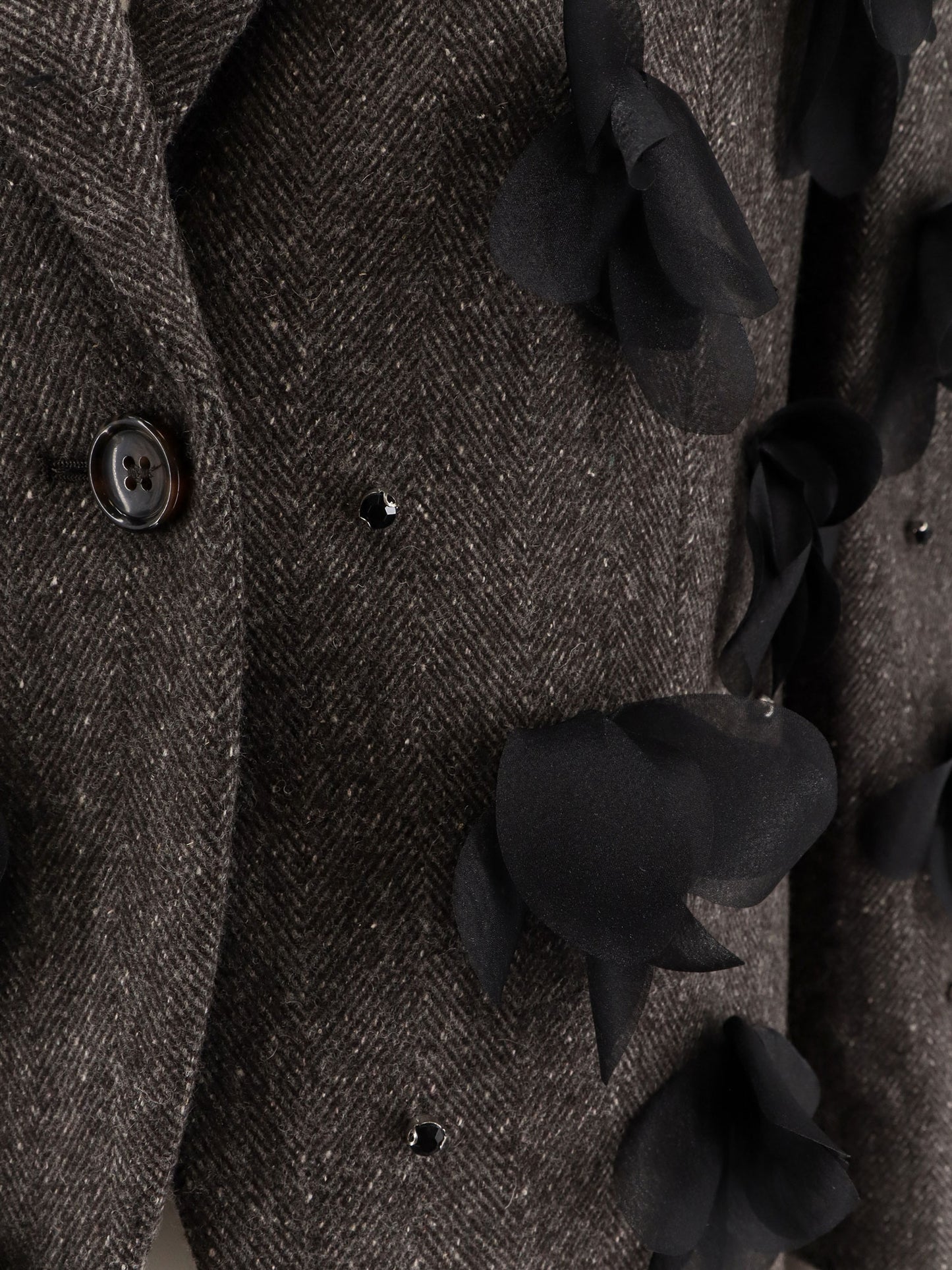 Wool blend blazer with rhinestones and flower patch