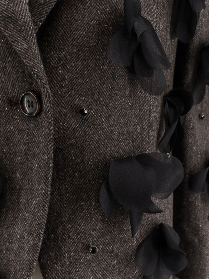 Wool blend blazer with rhinestones and flower patch thumbnail