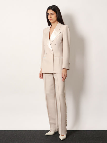 Wool blend trouserw with satin profiles thumbnail