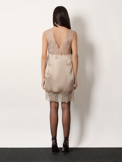 Satin short dress with lace inserts thumbnail