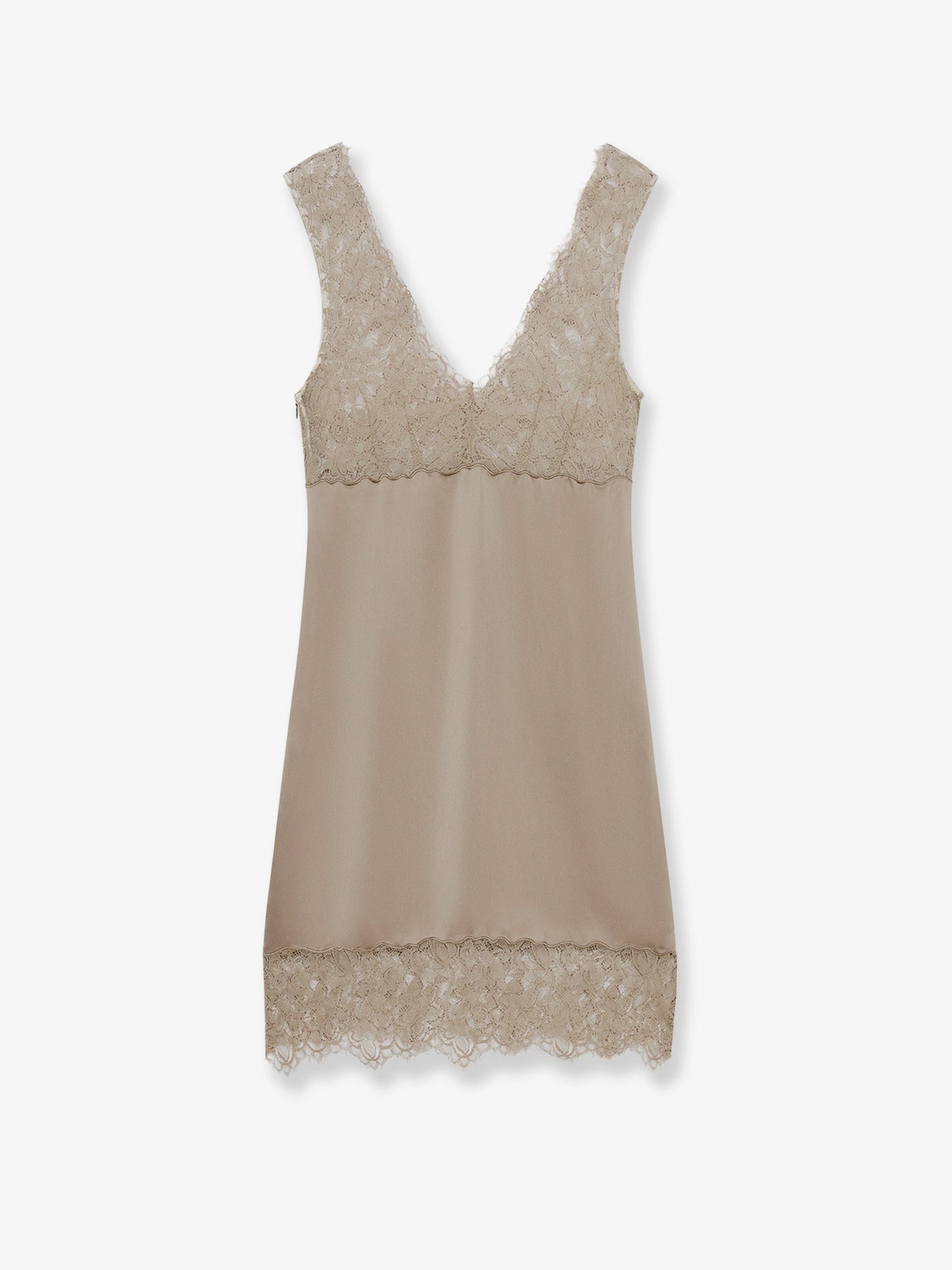 Satin short dress with lace inserts