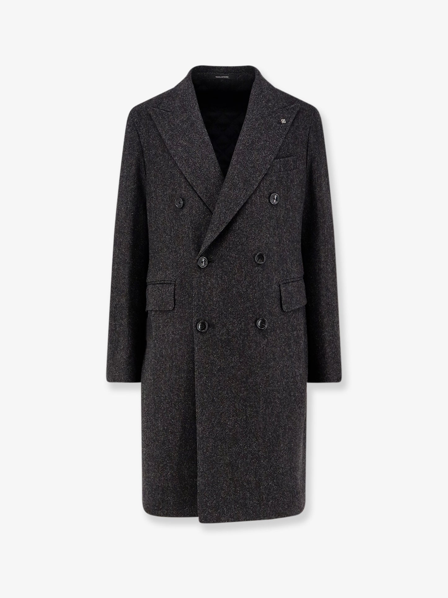 Herringbone virgin wool and cashmere coat