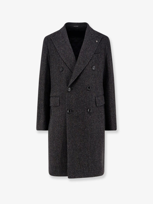 Herringbone virgin wool and cashmere coat
