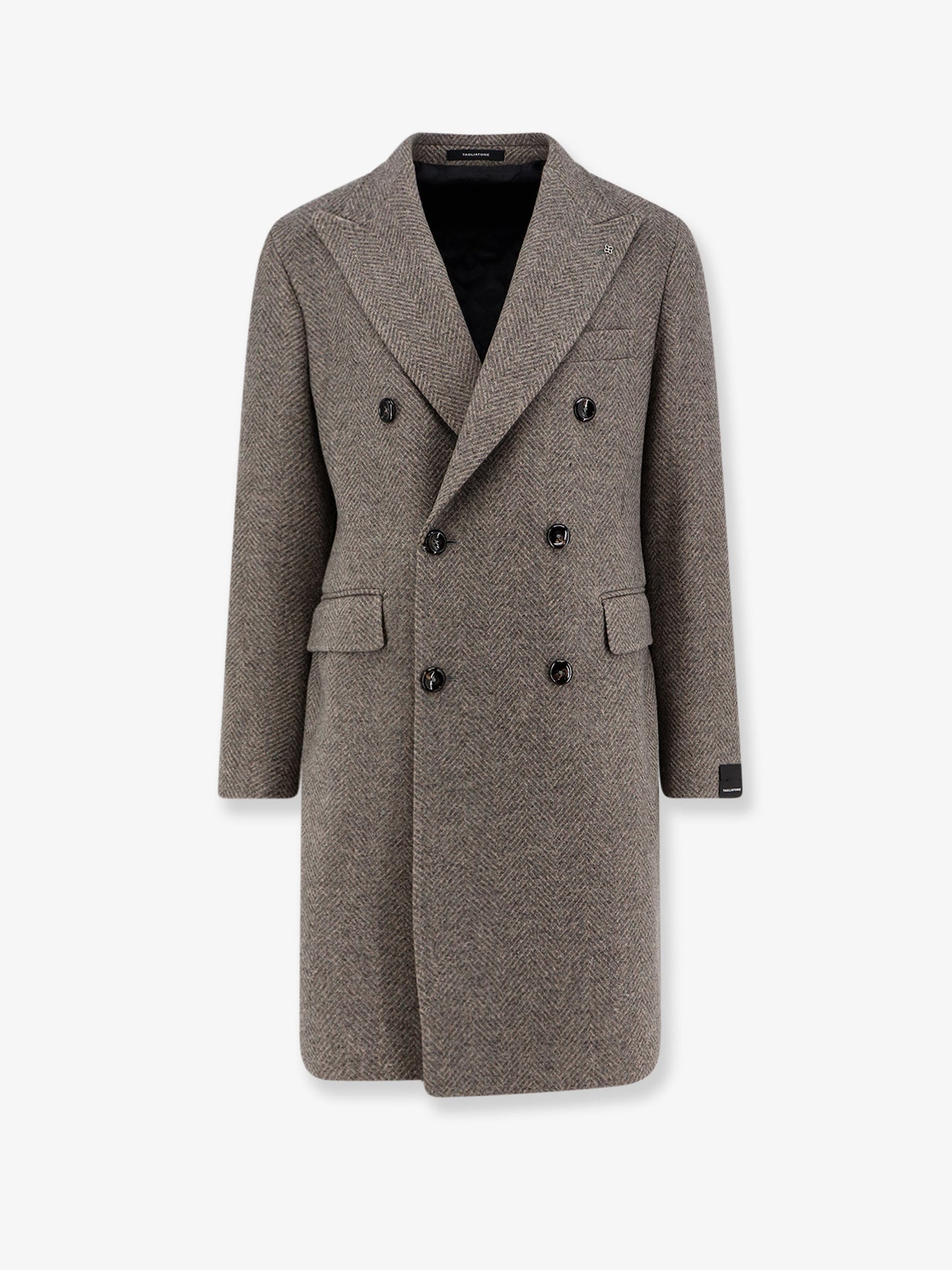 Herringbone virgin wool and cashmere coat
