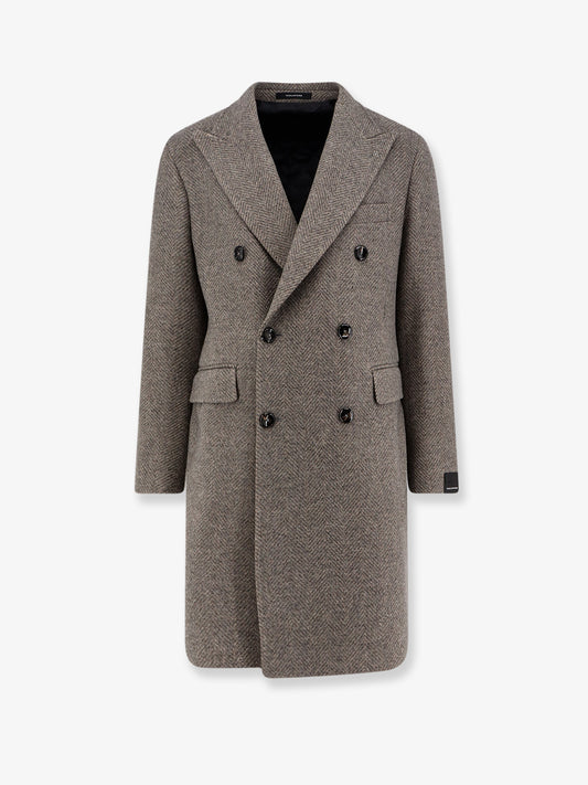 Herringbone virgin wool and cashmere coat