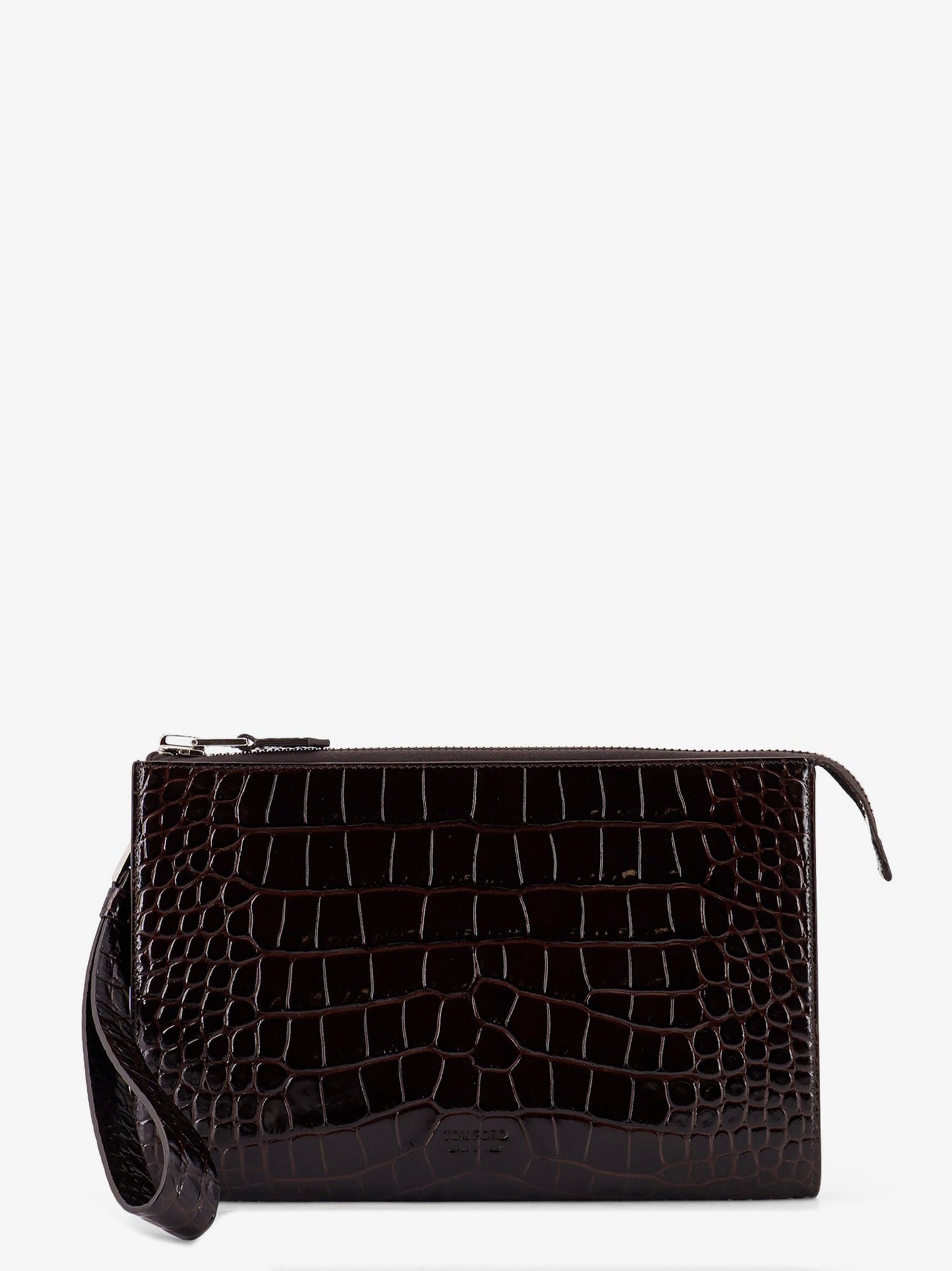 Crocodile-print leather clutch bag