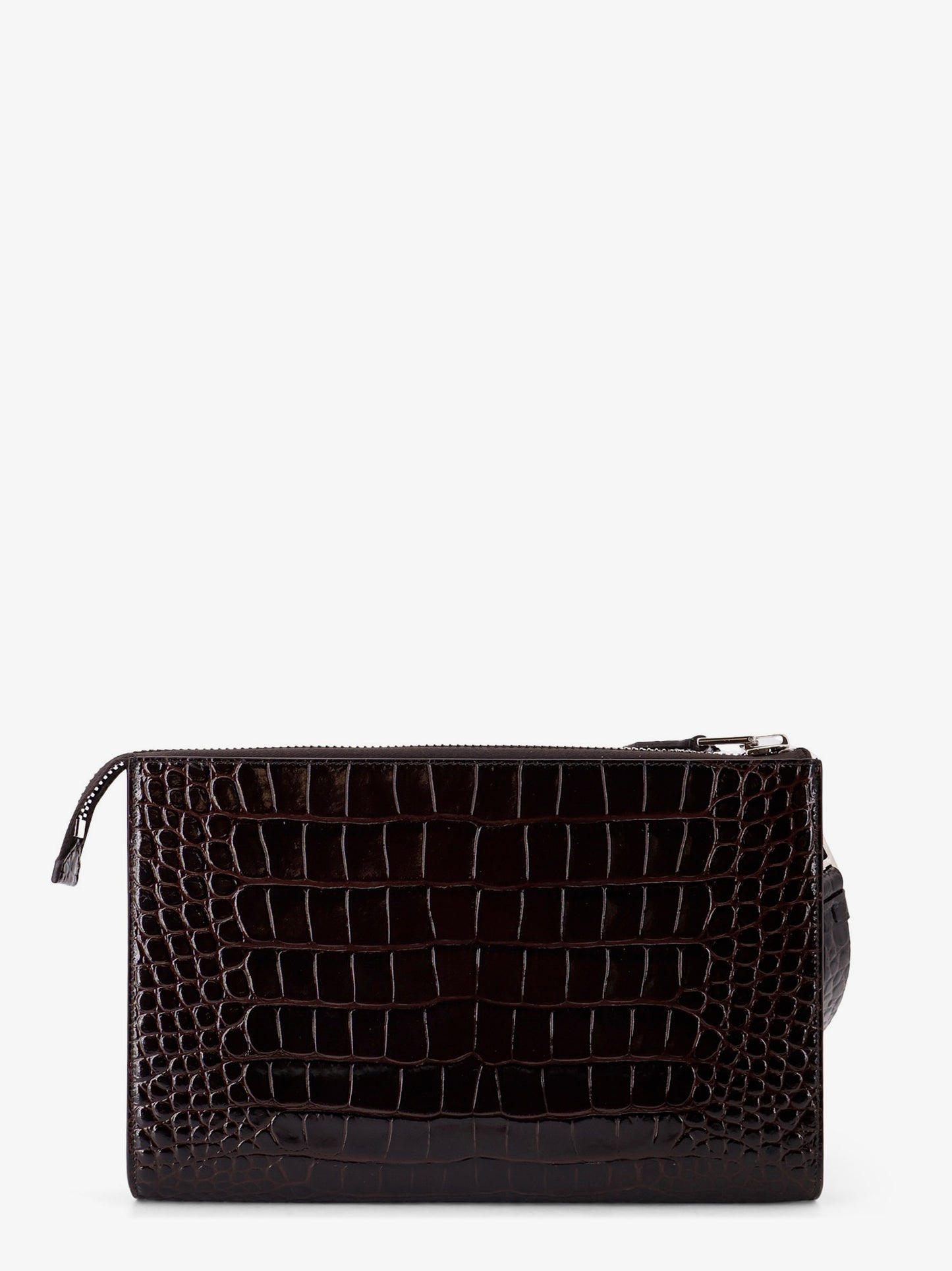Crocodile-print leather clutch bag
