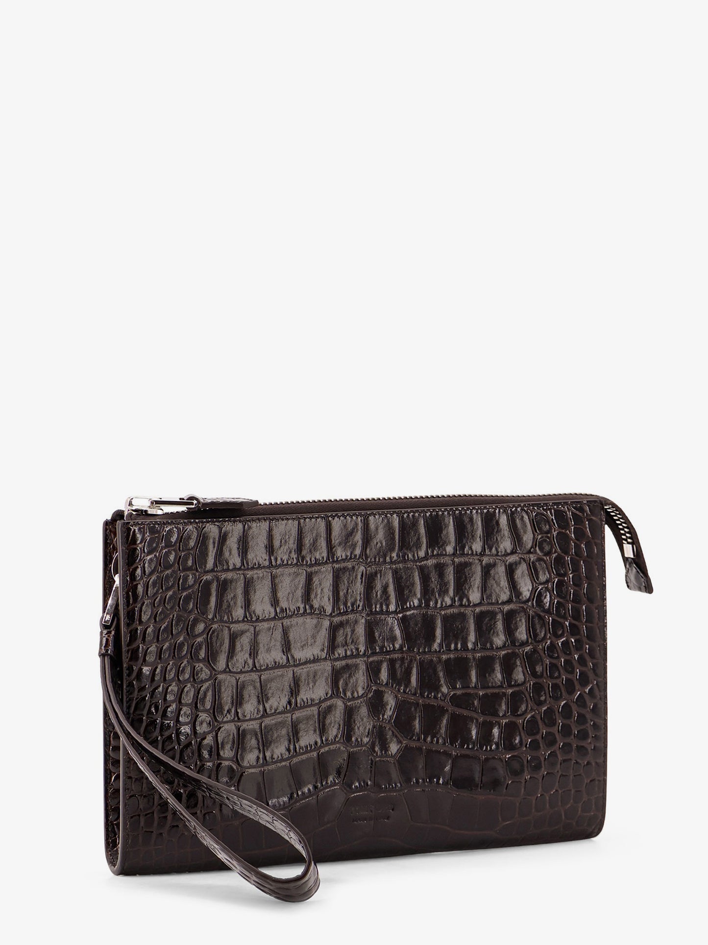 Crocodile-print leather clutch bag
