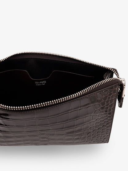 Crocodile-print leather clutch bag thumbnail