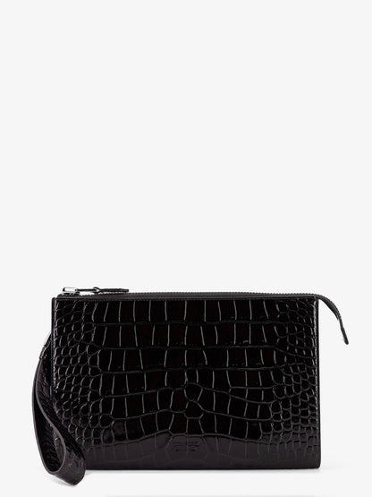 Crocodile-print leather clutch bag thumbnail