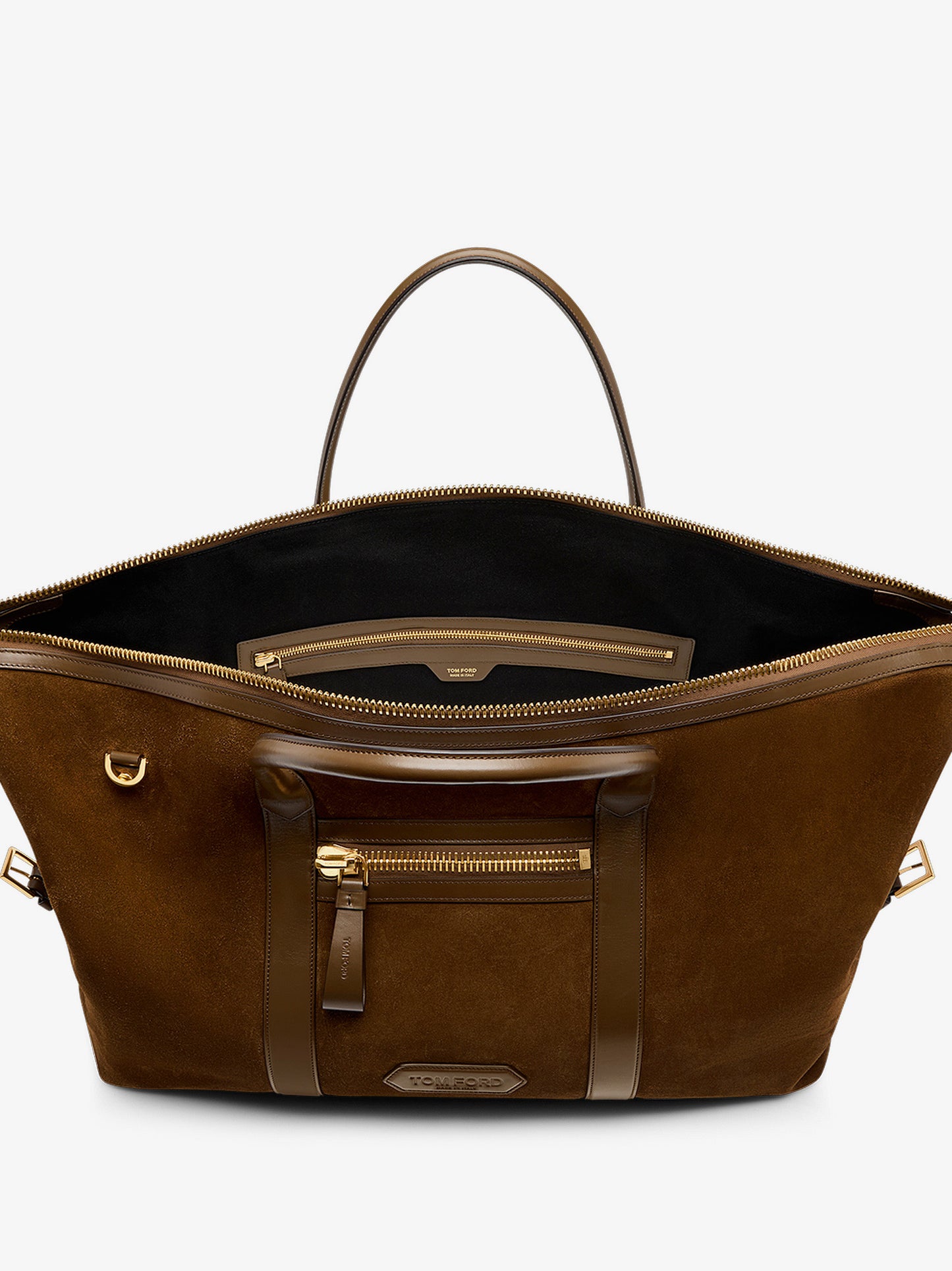 Suede travel bag with leather inserts