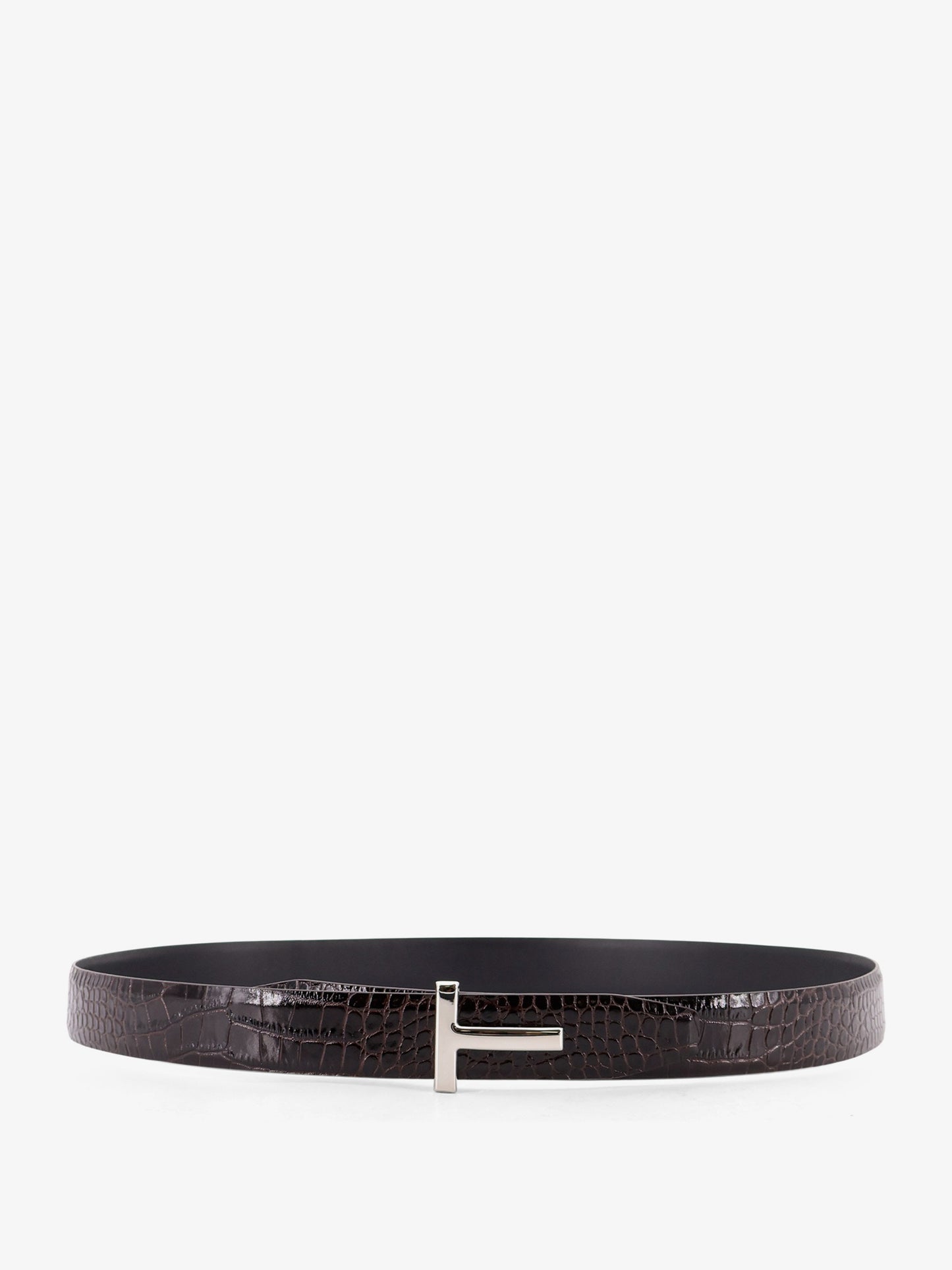 Reversible leather belt with crocodile-print