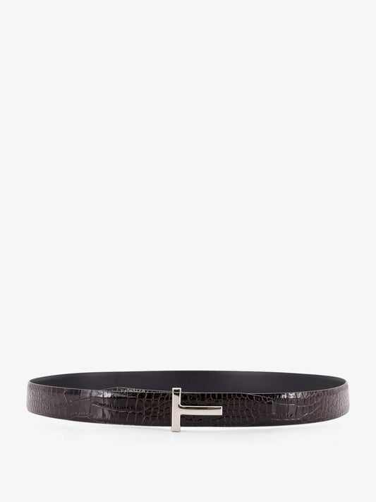 Reversible leather belt with crocodile-print