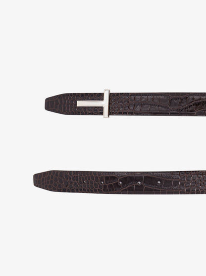 Reversible leather belt with crocodile-print thumbnail