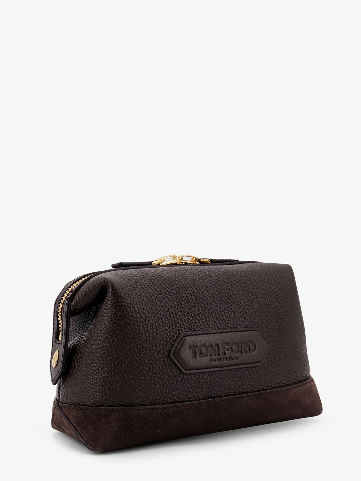 Suede and leather clutch