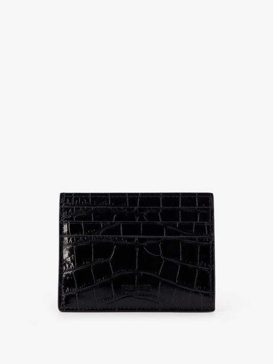 Crocodile-print leather cardholder