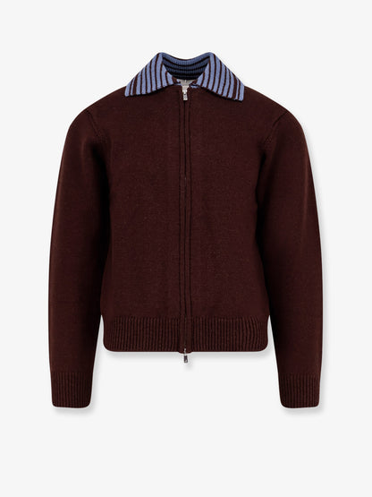 Wool Unisex cardigan with contrasting collar thumbnail