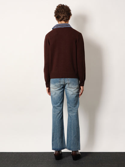 Wool Unisex cardigan with contrasting collar thumbnail