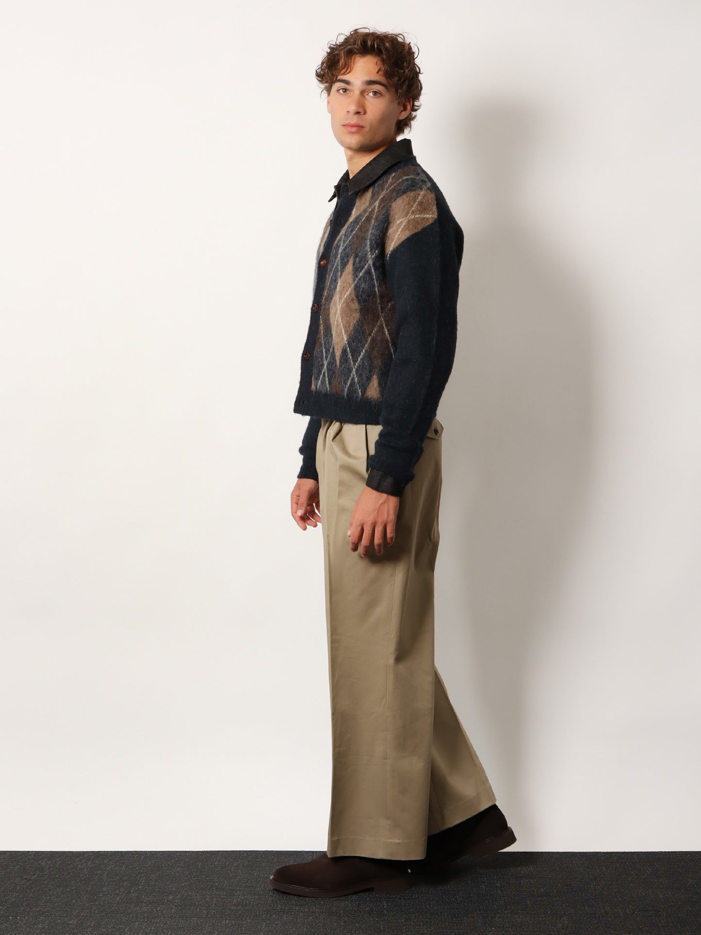 Diamond pattern alpaca blend cardigan