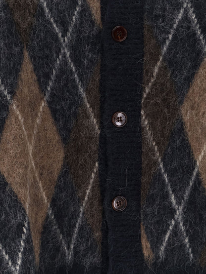 Unisex diamond pattern alpaca blend cardigan thumbnail