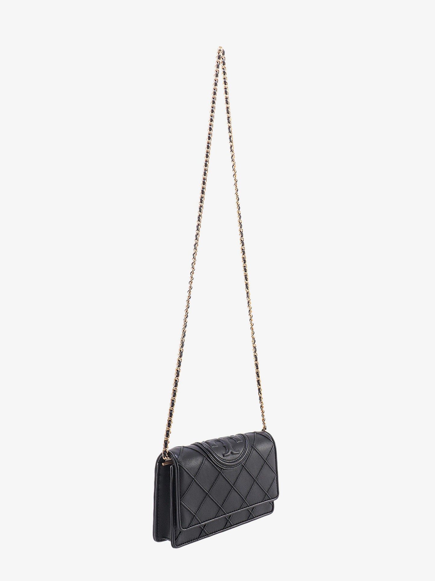 Stitched leather shoulder bag with embossed logo