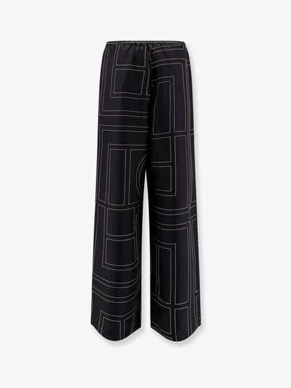 Silk trousers with Monogram Logo embroidery thumbnail