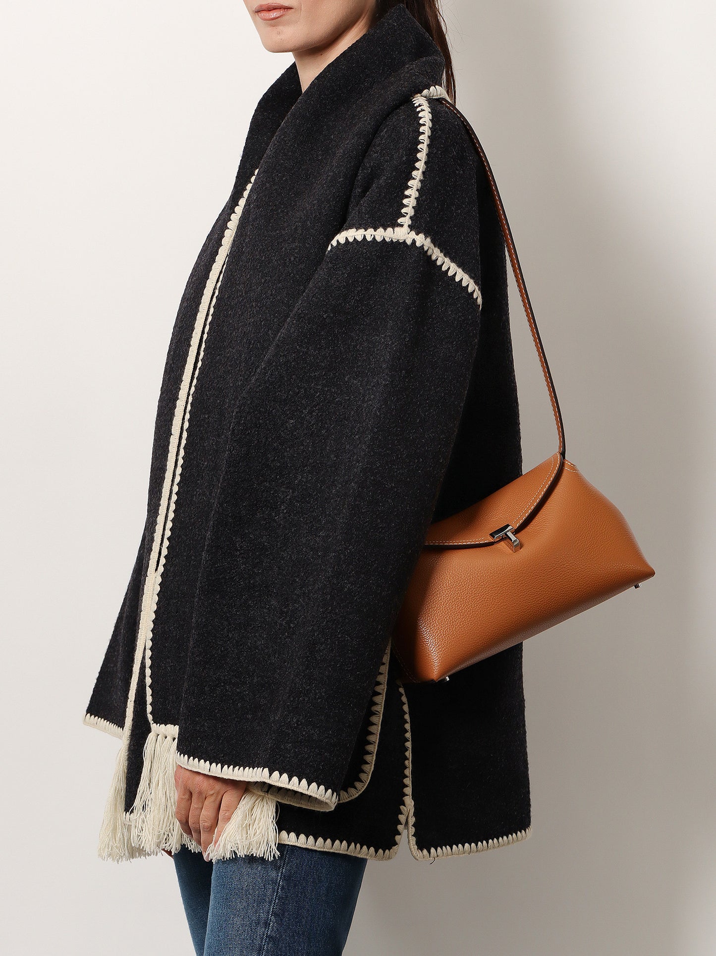 T-Lock leather clutch with contrasting stitching