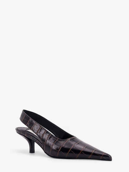 Leather decolleté slingback with croco effect thumbnail