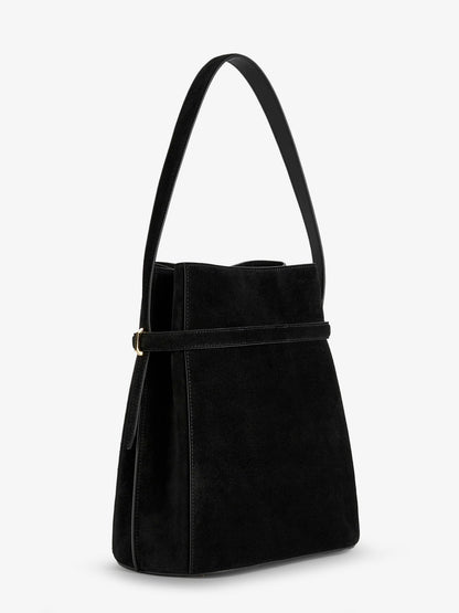Suede shoulder bag with metal detail on the front thumbnail