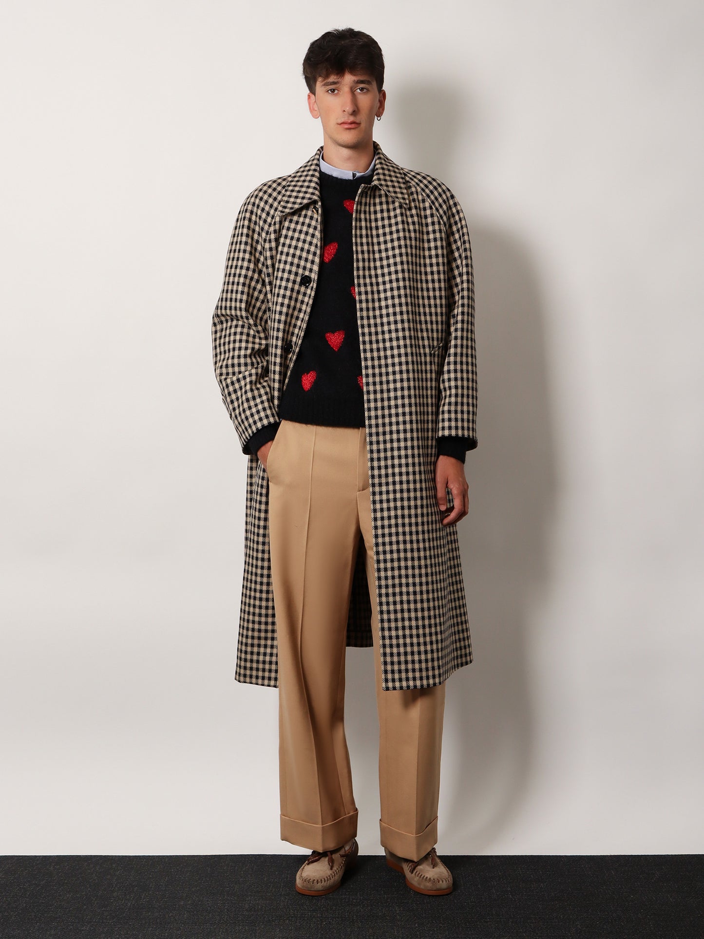 Wool and cotton coat with Vichy motif