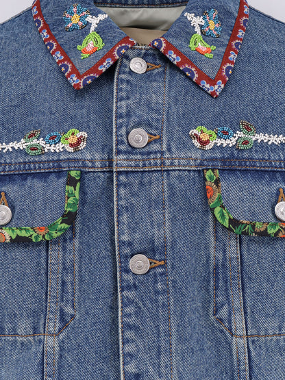 Denim jacket with multicolor embroidery thumbnail