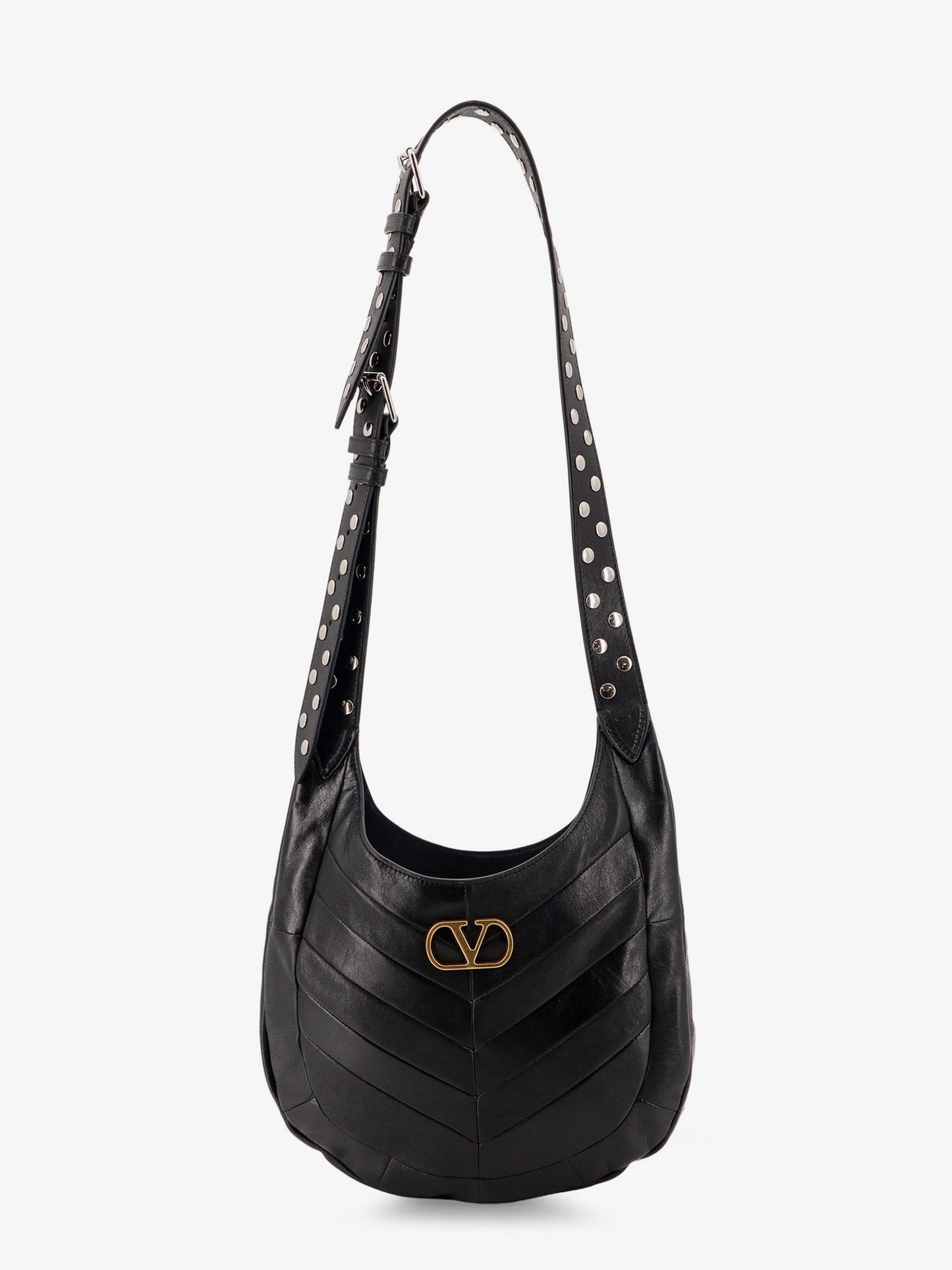 Leather Hobo crossbody bag with metal VLogo Signature