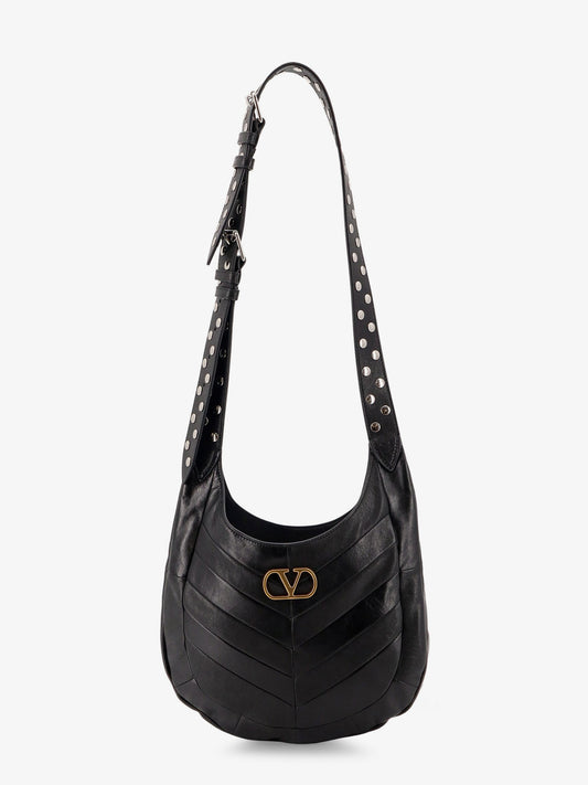 Leather Hobo crossbody bag with metal VLogo Signature