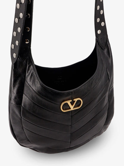Leather Hobo crossbody bag with metal VLogo Signature thumbnail