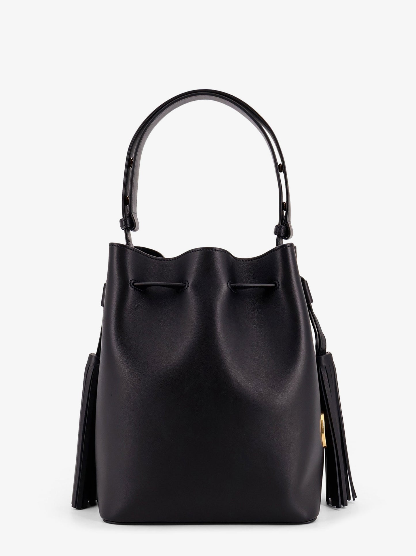 So Seau leather bucket bag with meatl Vlogo