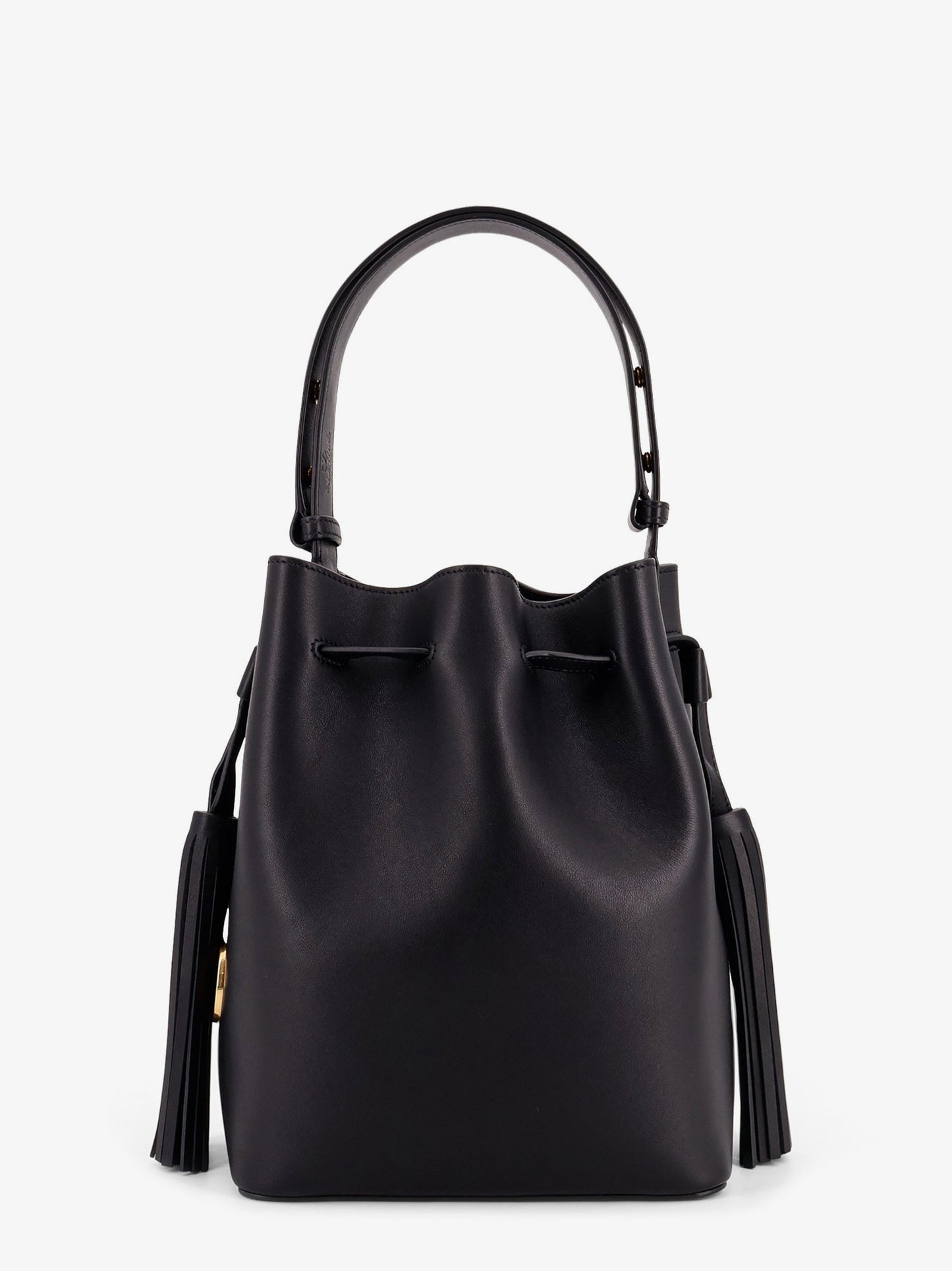 So Seau leather bucket bag with meatl Vlogo